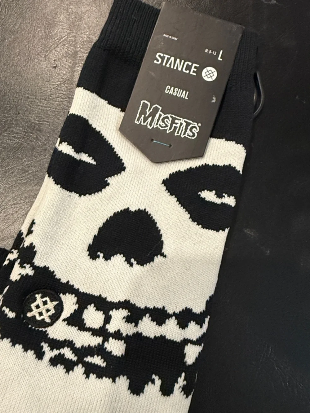 Stance Misfits Skull Crew Socks - Black & White with Blue Accent 1 Pair - Picture 4 of 5